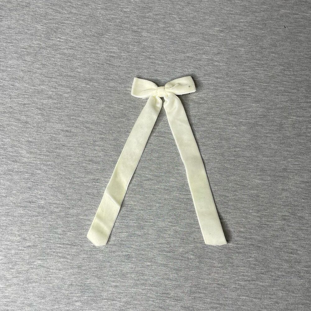 White Velour Long Tail Bow Hair Clip